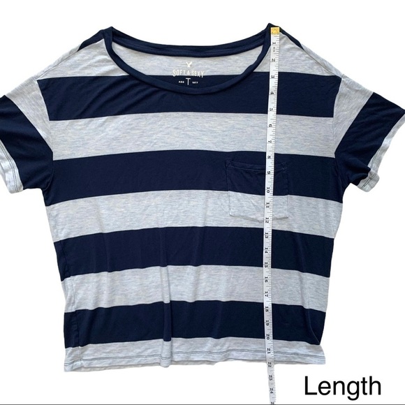American Eagle Soft & Sexy Blue Stripe Pocket Tee Size Small - Picture 13 of 15